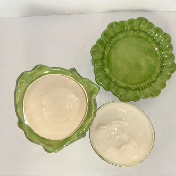 Vintage Holland Mold Cabbage Tureen 3pc Set Unique Inscription Farmhouse
